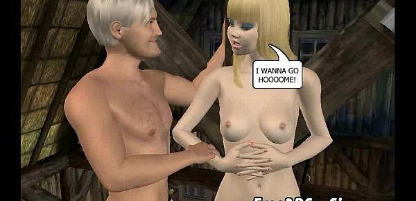  Tied up 3D cartoon blonde sucking on a hard cock